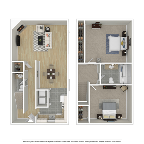 Floor plan for 2 beds, 1.5 baths, 895 sqft